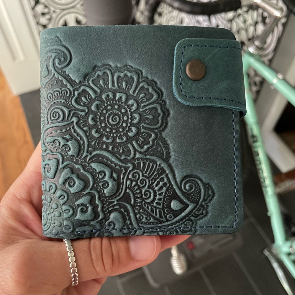 Embossed Leather Wallet in Teal